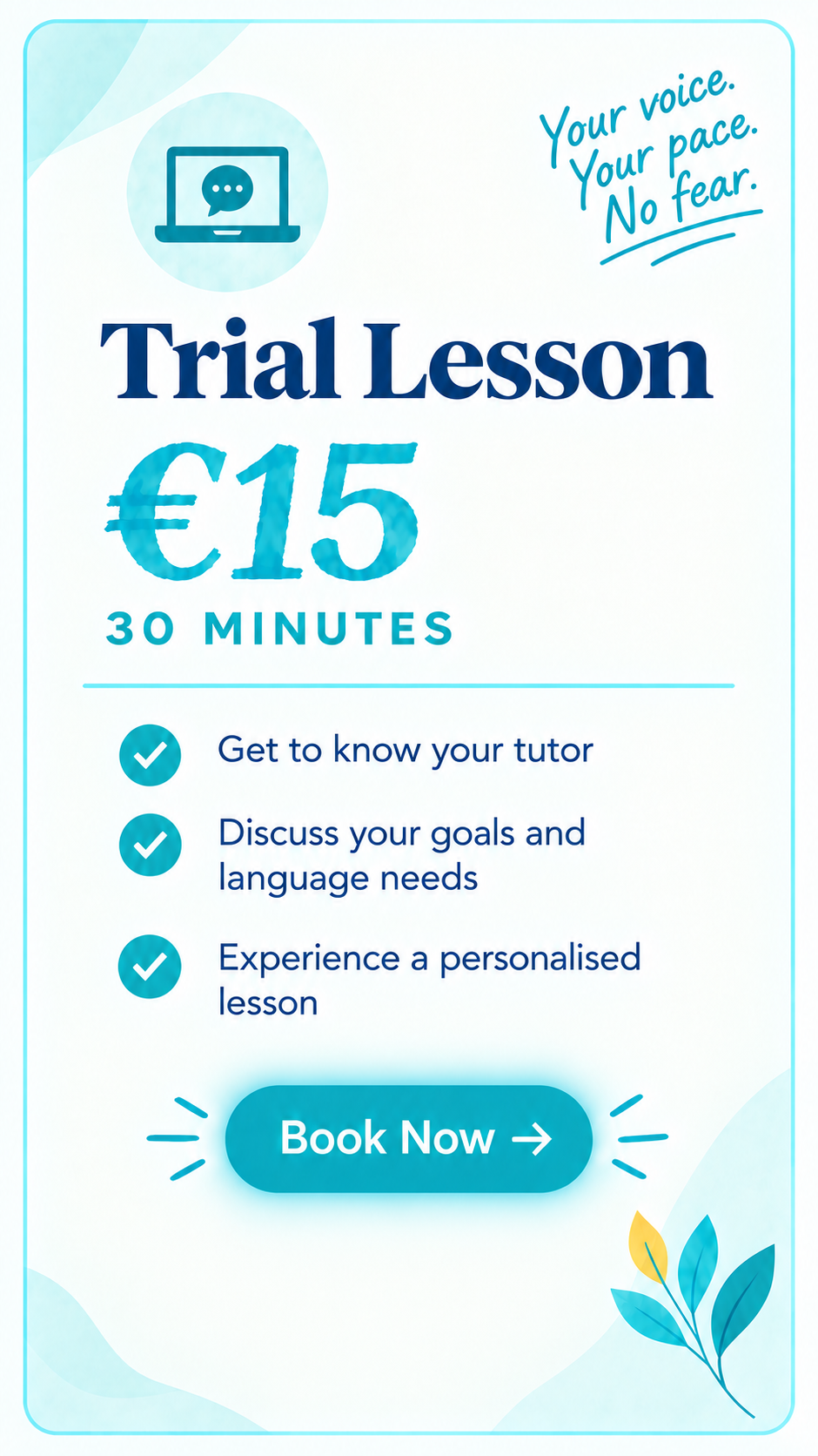 pastel teal trial lesson flyer